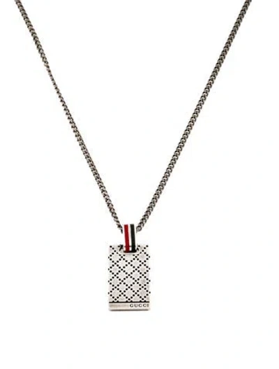 Pre-owned Gucci Enamel Logo Dog Tag Pendant Necklace, 21.75" In Green/red