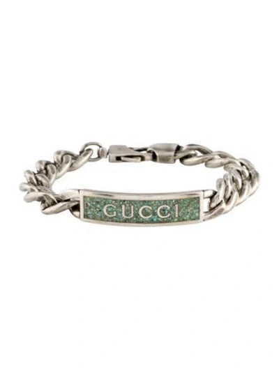 Pre-owned Gucci Enamel Logo Id Link Bracelet, 6.5" In Multi