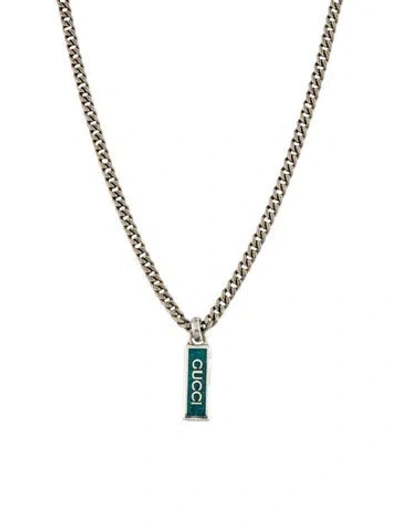 Pre-owned Gucci Enamel Logo Pendant Necklace, 22.25" In Blue