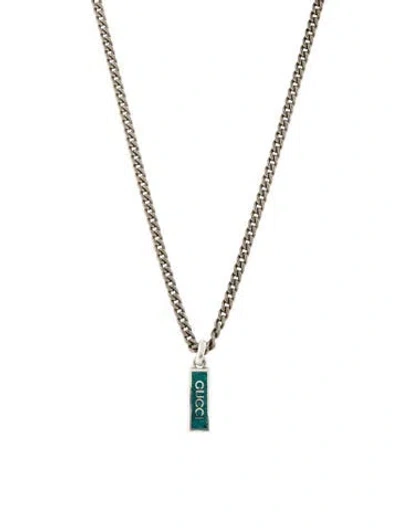 Pre-owned Gucci Enamel Logo Pendant Necklace, 22.25" In Blue