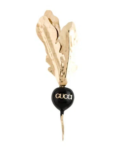 Pre-owned Gucci Enamel Radish Pin Brooch In Black