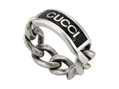 Pre-owned Gucci Enamel Ring In Silver/black