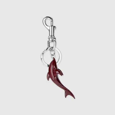 Gucci Engraved Dolphin Keychain Charm In Bordeaux