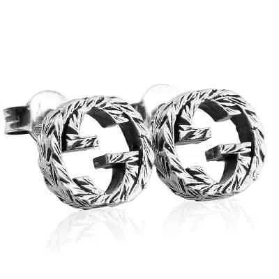 Pre-owned Gucci Engraved Interlocking Earrings In Silver