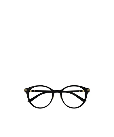 Gucci Engraved-logo Round-frame Glasses In Black