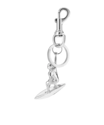 Gucci Engraved Surfer Keychain Charm In Silver