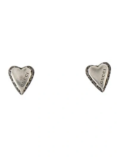 Pre-owned Gucci Engraved-logo Heart Stud Earrings In Multi