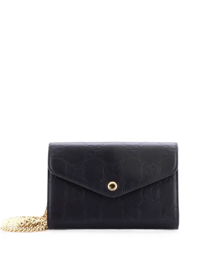 Pre-owned Gucci Envelope Wallet On Chain Ssima Leather Shoulder Bag In Black