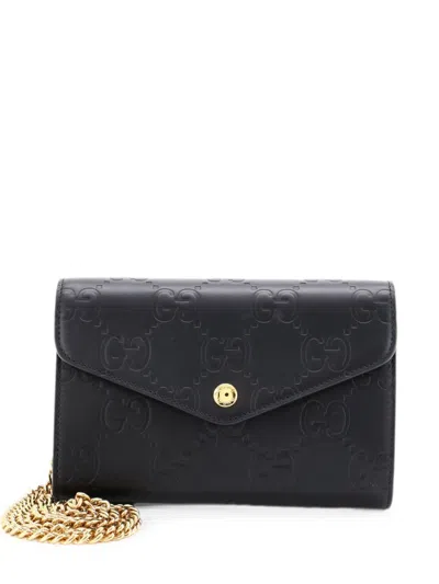 Pre-owned Gucci Envelope Wallet On Chain Ssima Leather Shoulder Bag In Black