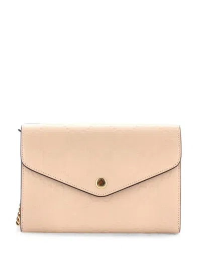 Pre-owned Gucci Envelope Wallet On Chain Ssima Leather Shoulder Bag In Neutral