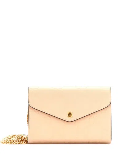 Pre-owned Gucci Envelope Wallet On Chain Ssima Leather Shoulder Bag In Neutral