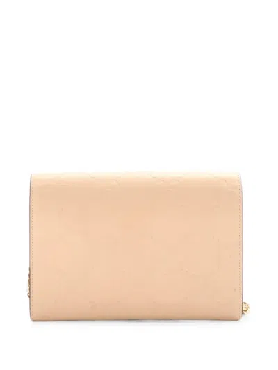 Pre-owned Gucci Envelope Wallet On Chain Ssima Leather Shoulder Bag In Neutrals