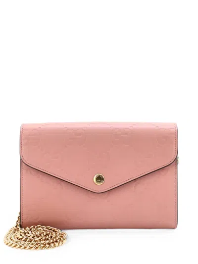 Pre-owned Gucci Envelope Wallet On Chain Ssima Leather Shoulder Bag In Pink