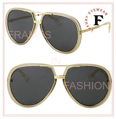 Pre-owned Gucci Epilogue 0904 Gold Crystal Aviator Oversized Gg0904s 002 Retro Sunglasses In Gray