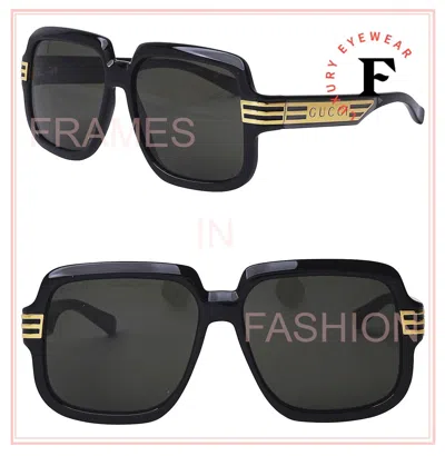 Pre-owned Gucci Epilogue 0979 Black 001 Gold Chunky Sunglasses Gg0979s Unisex Authentic In Gray