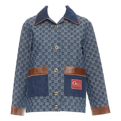 Pre-owned Gucci Epilogue Blue Washed Organic Denim Gg Monogram Vintage Coat It38 Xs