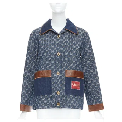 Pre-owned Gucci Epilogue Blue Washed Organic Denim Gg Monogram Vintage Coat It38 Xs