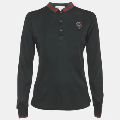 Pre-owned Gucci Equestrian Black Logo Applique Jersey Long Sleeve Polo T-shirt S