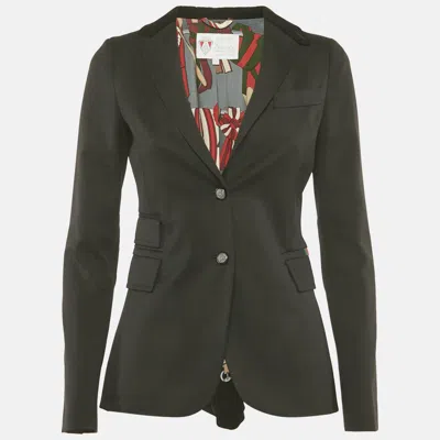 Pre-owned Gucci Equestrian Black Wool Leather Trim Single Breasted Blazer S