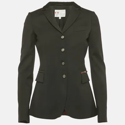 Pre-owned Gucci Equestrian Black Wool Web Trim Single Breasted Blazer S