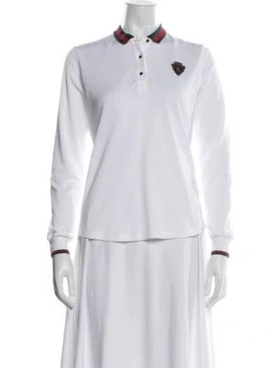 Pre-owned Gucci Equestrian Mock Neck Polo Long Sleeve Polo In White
