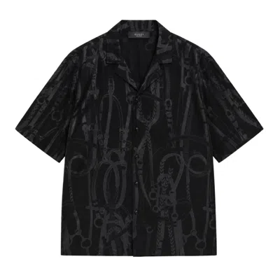 Gucci Equestrian Print Bowling Shirt In Black