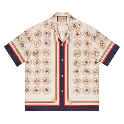 Pre-owned Gucci Equestrian Print Shirt 'ivory/gold/multicolor' | White | Men's Size 48
