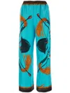 Gucci Equestrian-print Silk Trousers In Blue