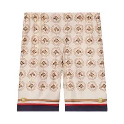 Pre-owned Gucci Equestrian Print Silk Twill Shorts 'ivory/gold' In White