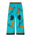 Gucci Equestrian Printed Twill Trousers In Green