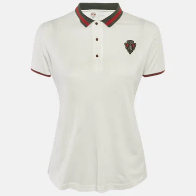 Pre-owned Gucci Equestrian White Polyester Contrast Collar Polo T-shirt S