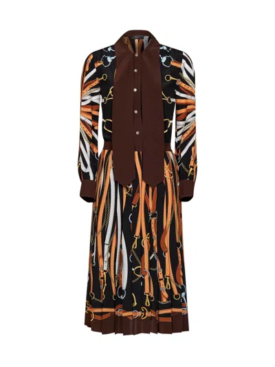 Gucci Equestrian-patterned Silk Midi Shirt Dress In Multi