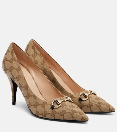Gucci Erin 85 Canvas Pumps In Brown