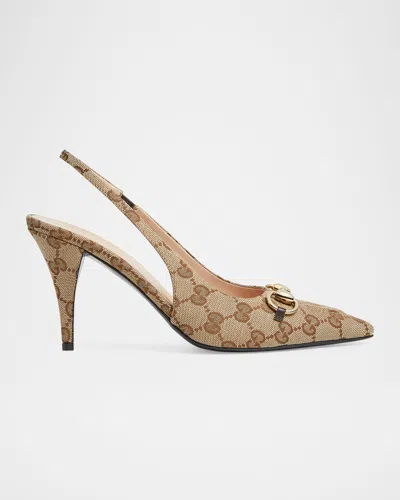 Gucci Erin Gg Canvas Bit Slingback Pumps In Neutral