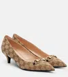 Gucci Women Beige And Dark Brown Gg Canvas Pumps With Horsebit In Brown