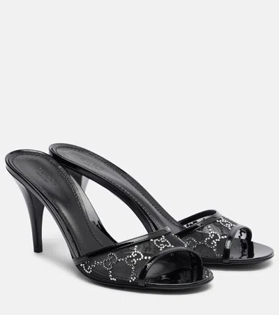 Gucci Erin Gg Embellished Leather-trimmed Mules In Black