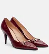 Gucci Erin Gg Horsebit 85 Leather Pumps In Burgundy