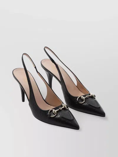 Gucci Erin Gg Leather Slingback Mules In Black