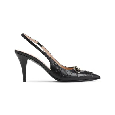 Gucci Erin Gg Leather Slingback Mules Women In Black