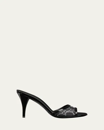 Gucci 85mm Erin Gg Monogram Canvas Mules In Black