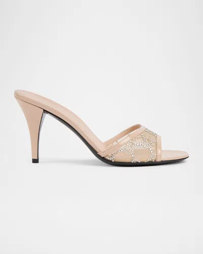 Gucci Erin Jeweled Leather Stiletto Sandals In Neutral