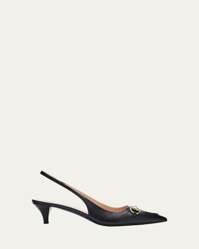 Gucci Erin Leather Horsebit Slingback Pumps In Nero