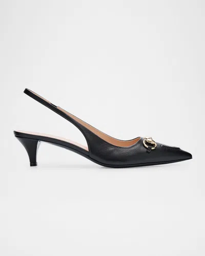 GUCCI ERIN LEATHER HORSEBIT SLINGBACK PUMPS