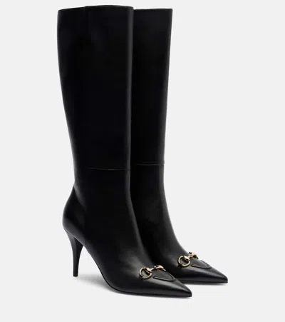 Gucci Signoria Leather Knee-high Boots In Black