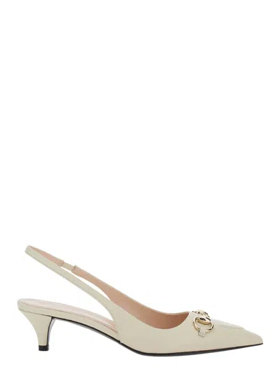GUCCI GUCCI WOMEN 'ERIN' WHITE DÉCOLLETÉ WITH CLAMP ON THE FRONT IN LEATHER WOMAN