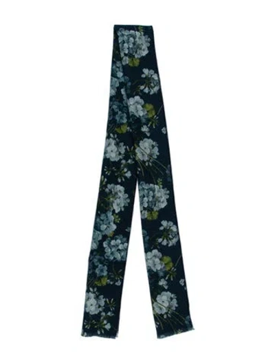 Pre-owned Gucci Escorial Wool Flora Print Scarf W/ Tags In Blue