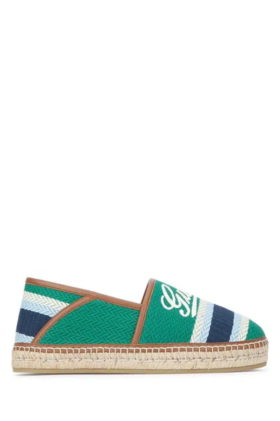 Gucci Braided Sole Espadrilles Striped Pattern In Green