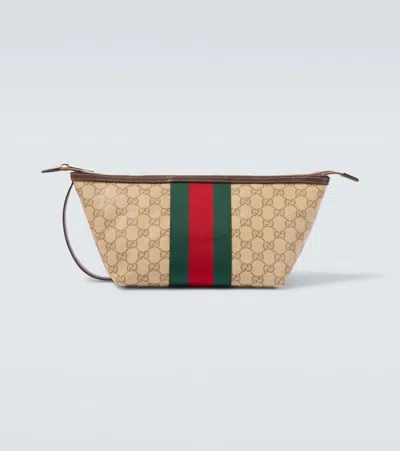 Gucci Essence Classic Gg Canvas Toiletry Bag In Brown