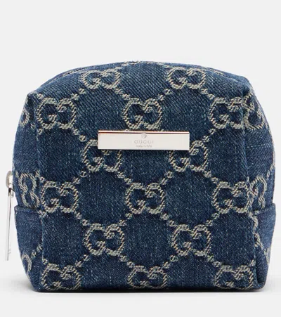 Gucci Essence Classic Mini Denim Pouch In Blue