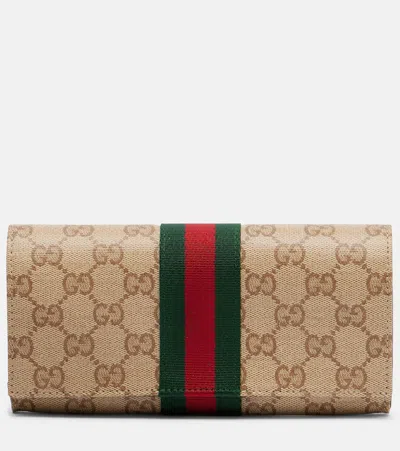 Gucci Essence Gg Canvas Wallet In Sand